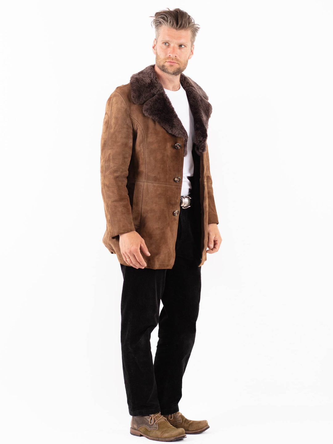 Vintage 70's Men Suede Sherpa Coat in BrownZ1818