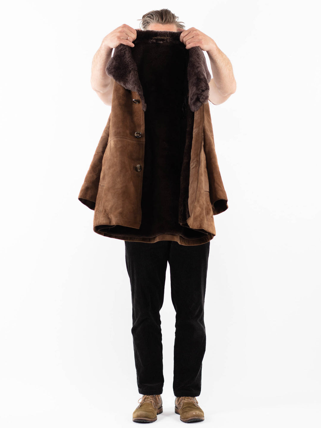 Vintage 70's Men Suede Sherpa Coat in BrownZ1818