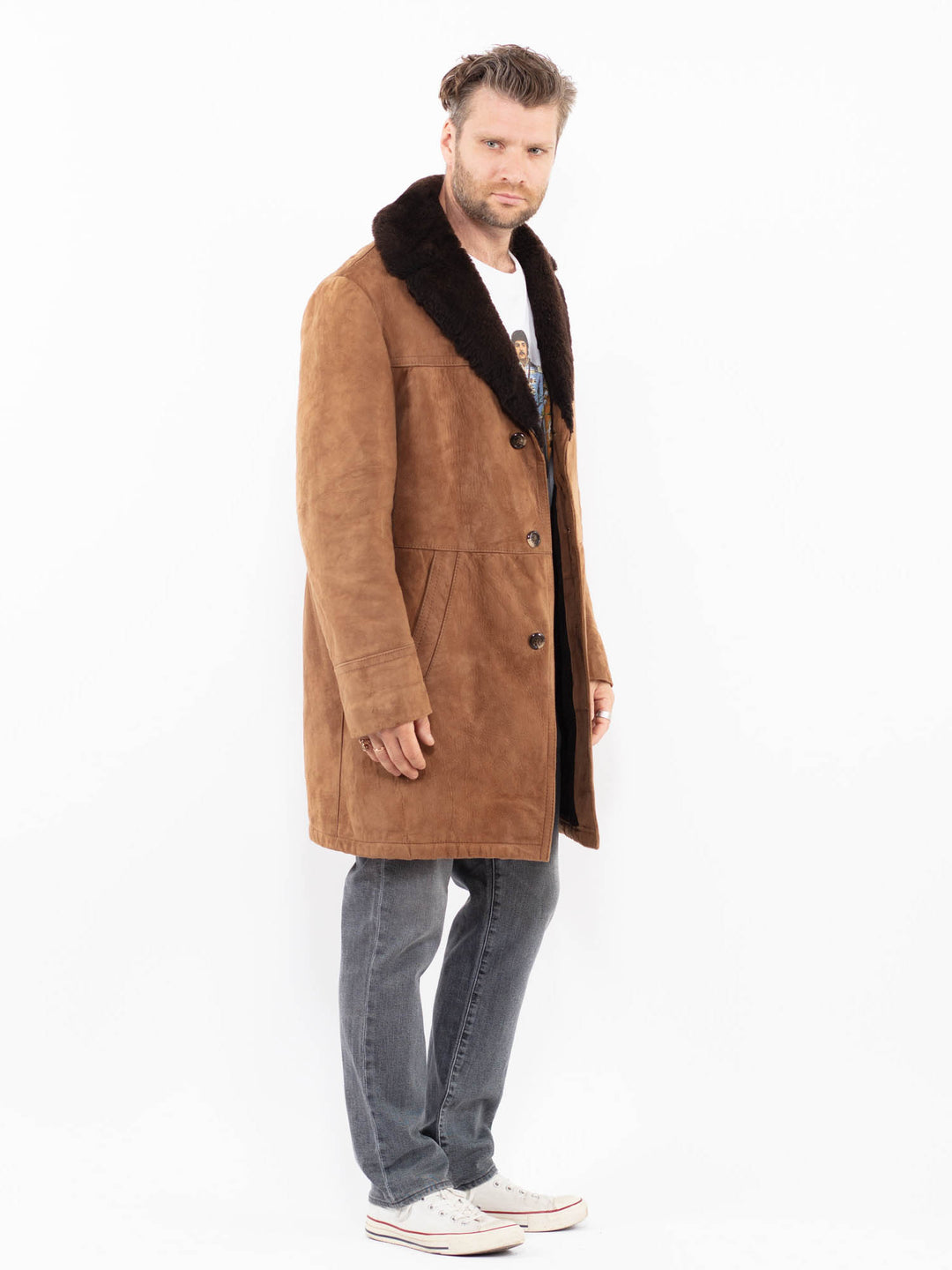 Vintage 70's Men Suede Sherpa Coat in BrownZ1922