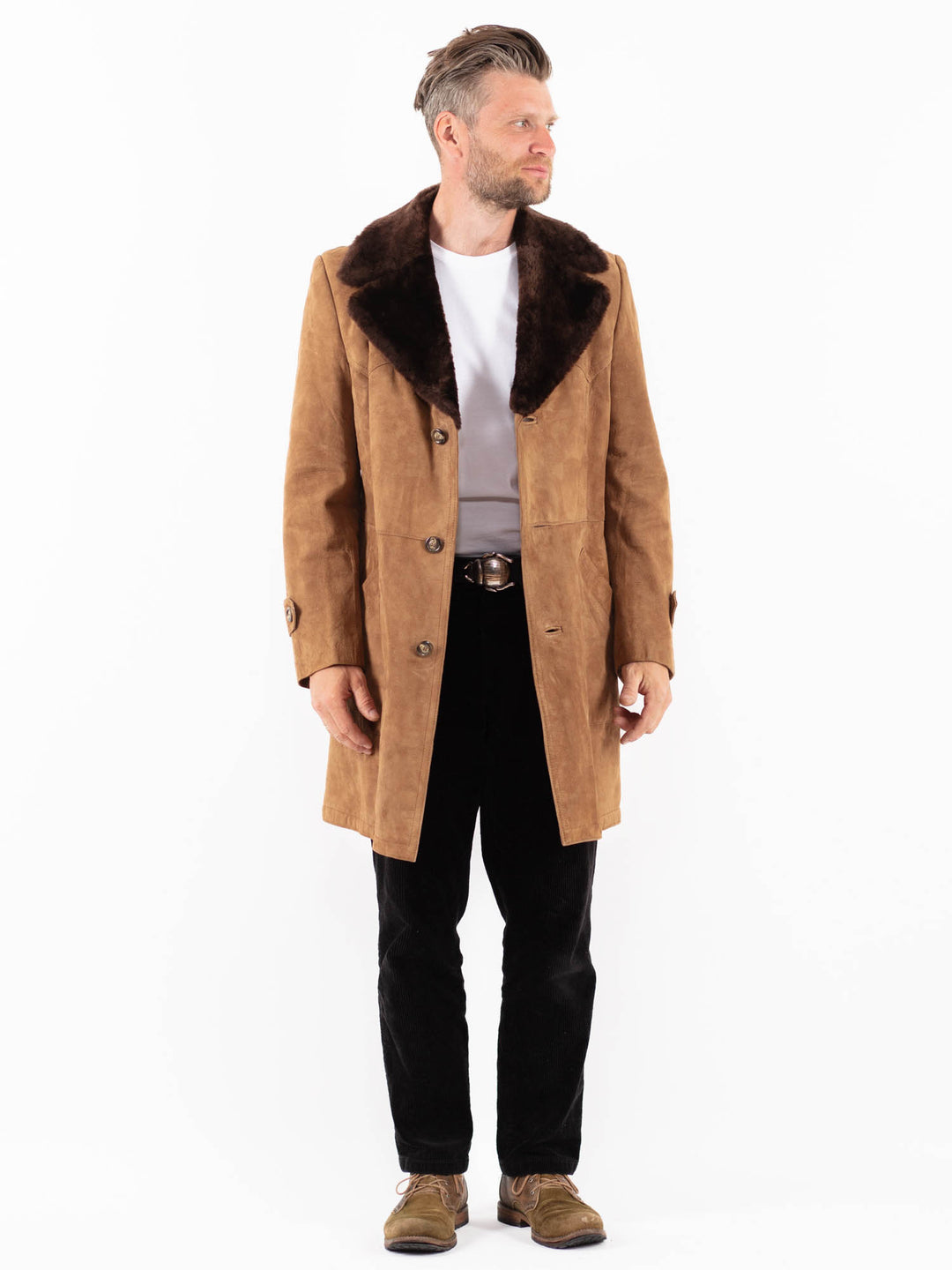 Vintage 70's Men Suede Sherpa Coat in BeigeZ1824