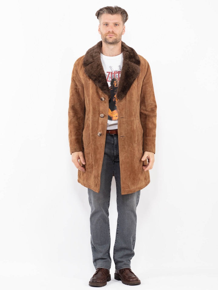 Vintage 70's Men Suede Sherpa Coat in BrownZ2068