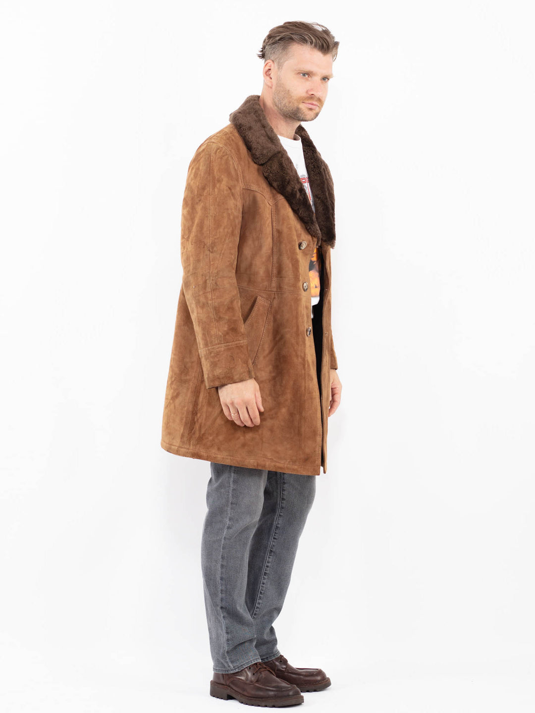 Vintage 70's Men Suede Sherpa Coat in BrownZ2068
