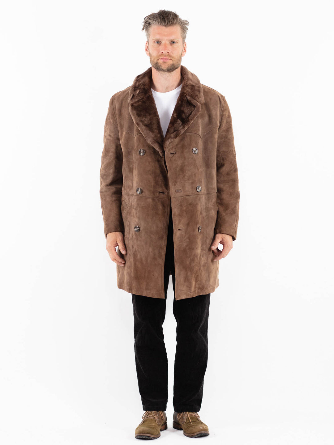 Vintage 70's Men Suede Sherpa Coat in BrownZ1881