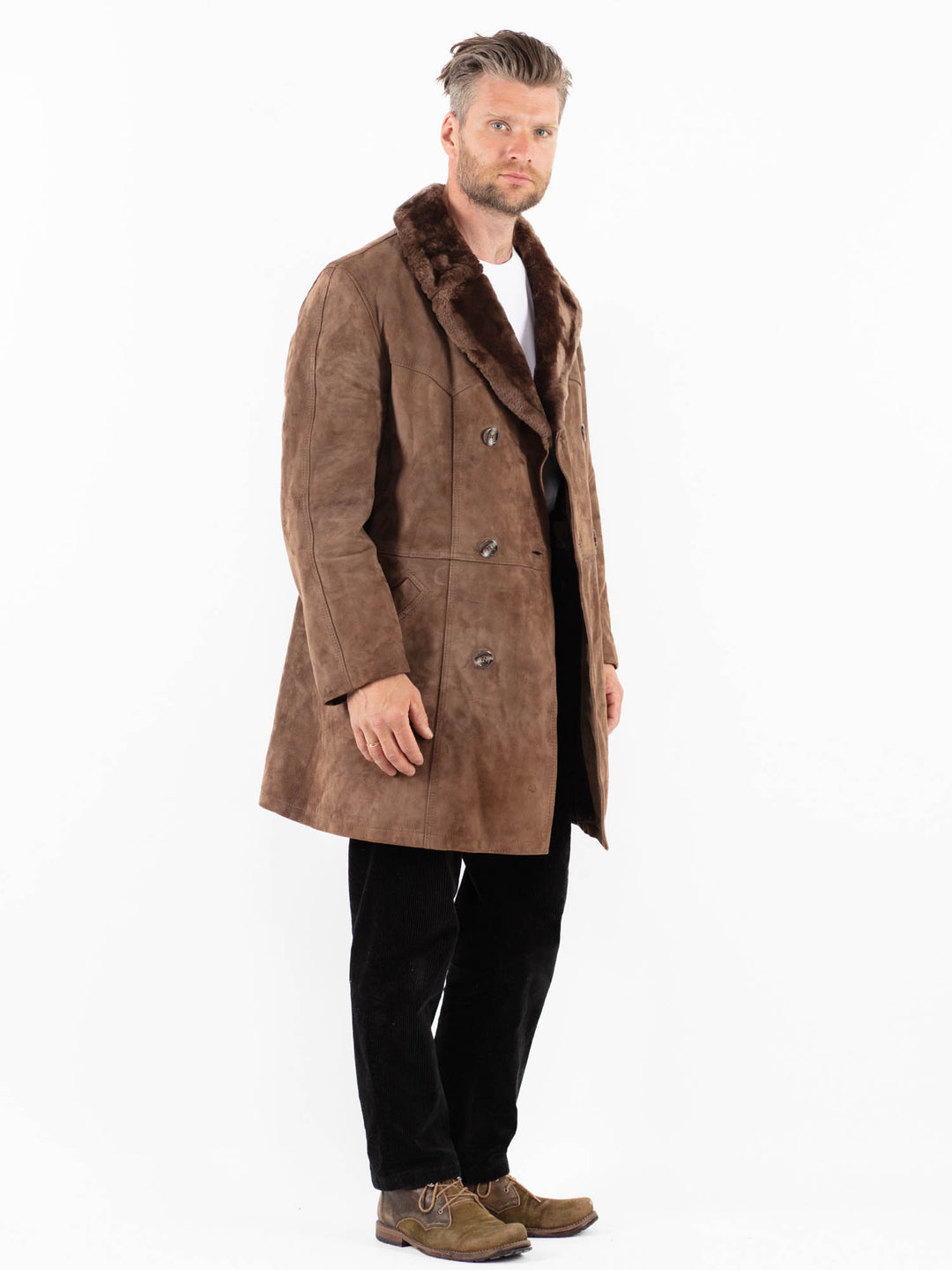 Vintage 70's Men Suede Sherpa Coat in BrownZ1881
