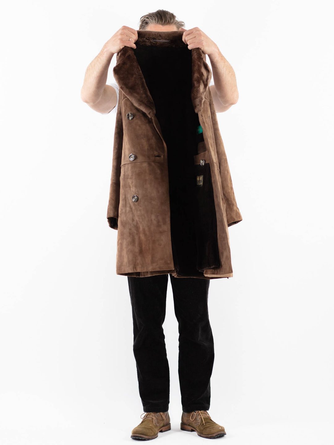 Vintage 70's Men Suede Sherpa Coat in BrownZ1881