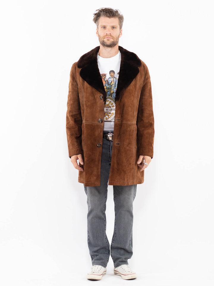 Vintage 70's Men Suede Sherpa Coat in BrownZ2028