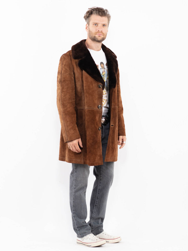 Vintage 70's Men Suede Sherpa Coat in BrownZ2028