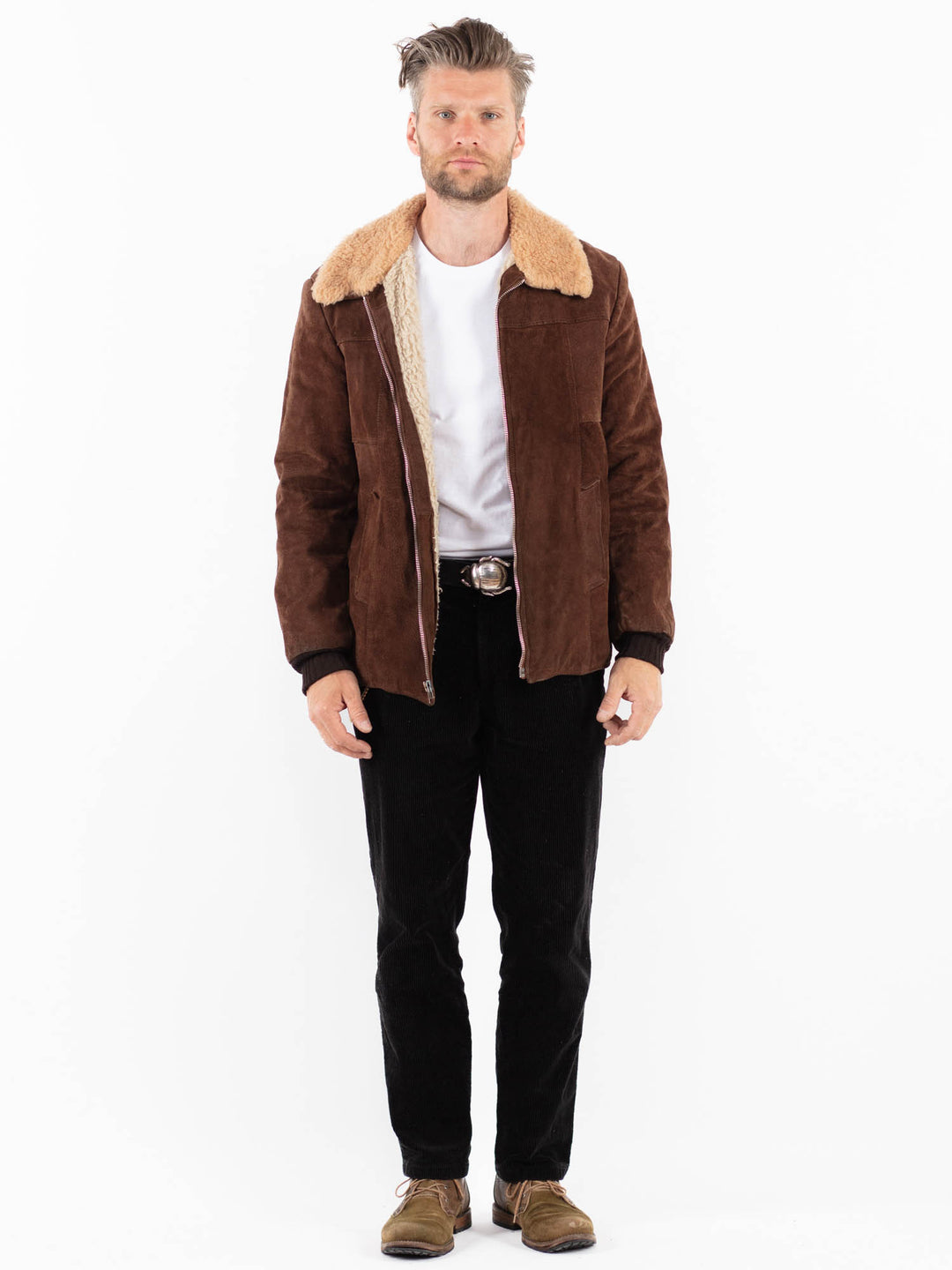 Vintage 70's Men Suede Sherpa Jacket in BrownZ1897