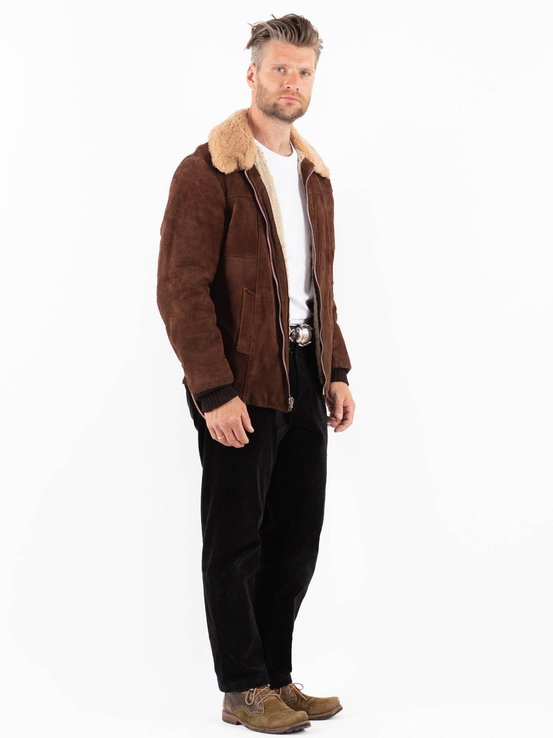 Vintage 70's Men Suede Sherpa Jacket in BrownZ1897