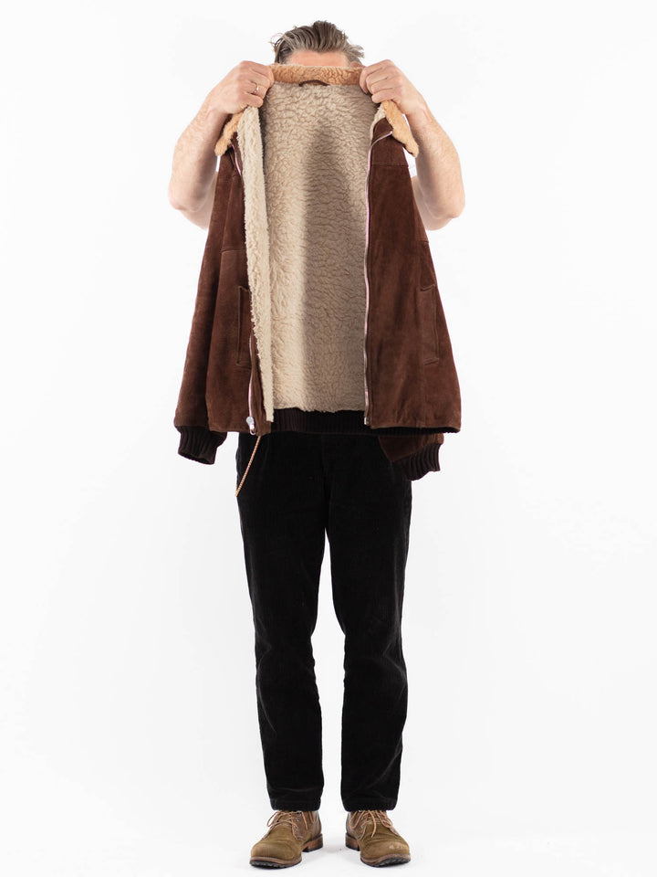 Vintage 70's Men Suede Sherpa Jacket in BrownZ1897