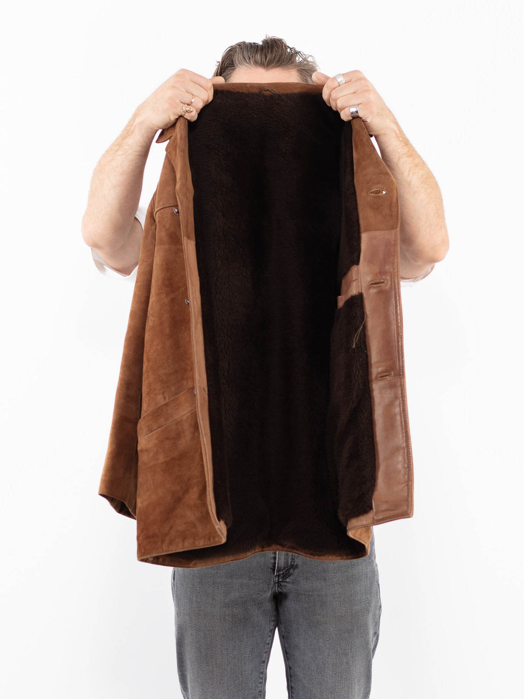 Vintage 70's Men Suede Sherpa Jacket in BrownZ2022