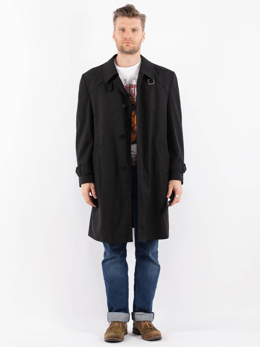 Vintage 70's Men Trench Coat in BlackZ1493