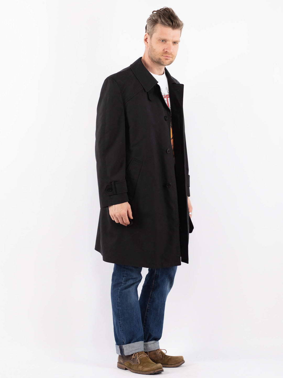 Vintage 70's Men Trench Coat in BlackZ1493