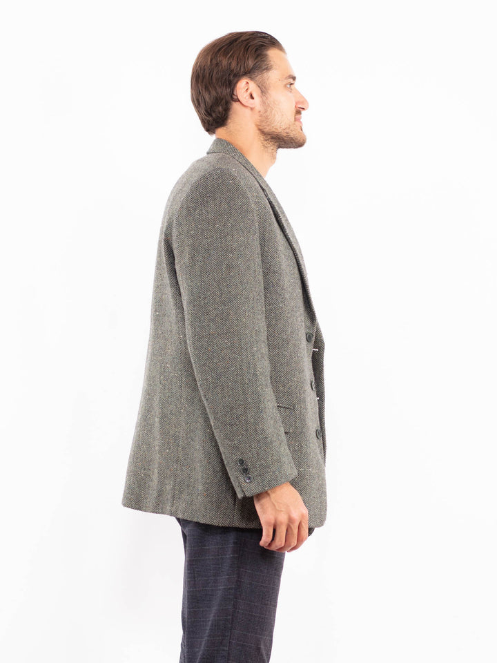 Vintage 70's Men Tweed Wool Jacket in Green