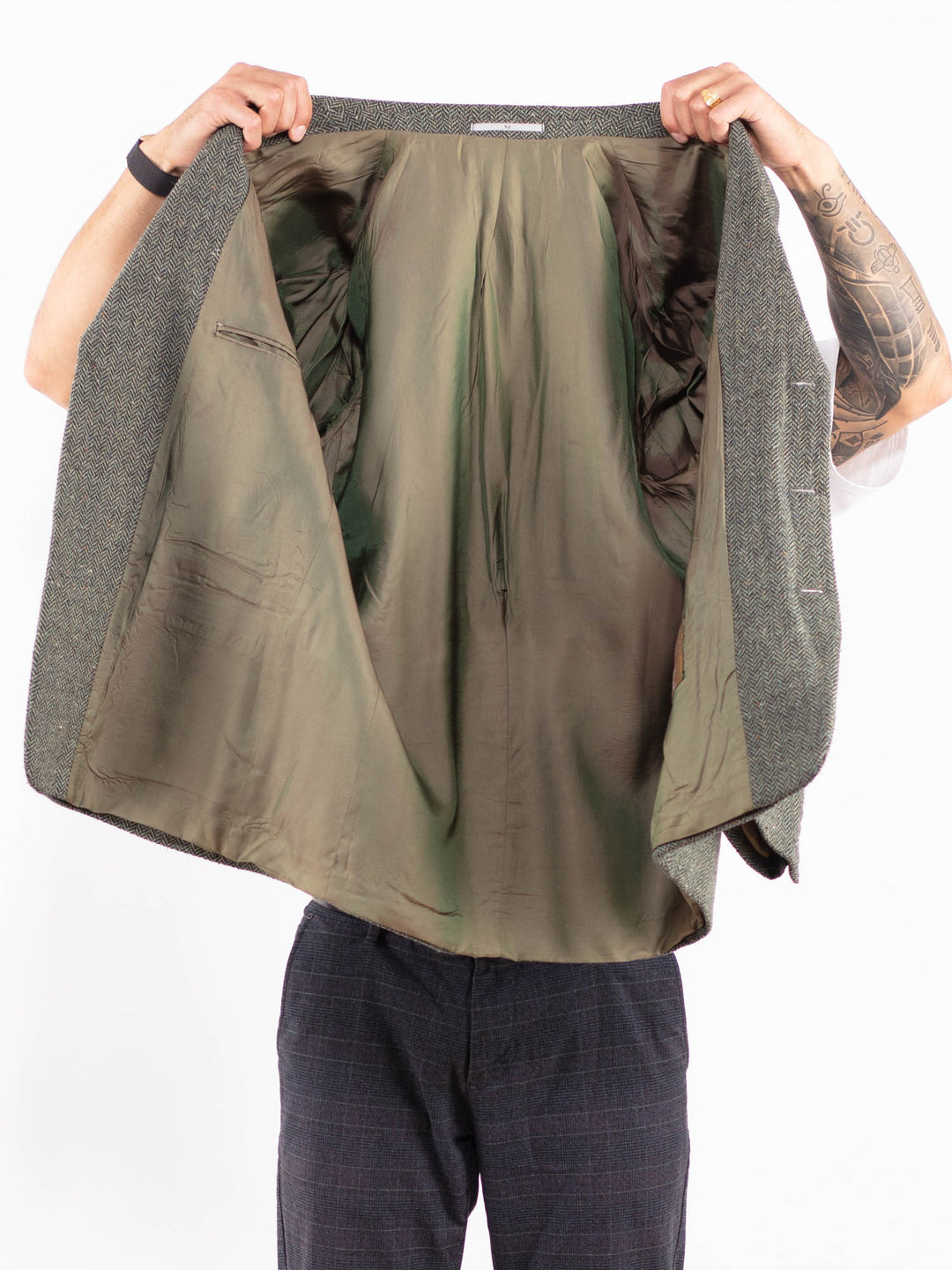 Vintage 70's Men Tweed Wool Jacket in Green