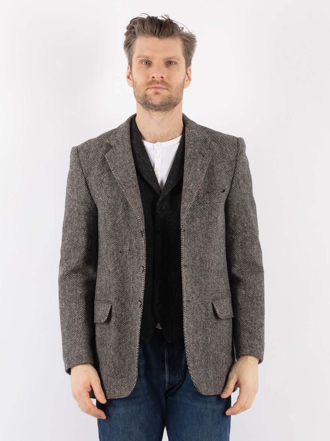 Vintage 70's Men Harris Tweed Jacket in GrayZ1201
