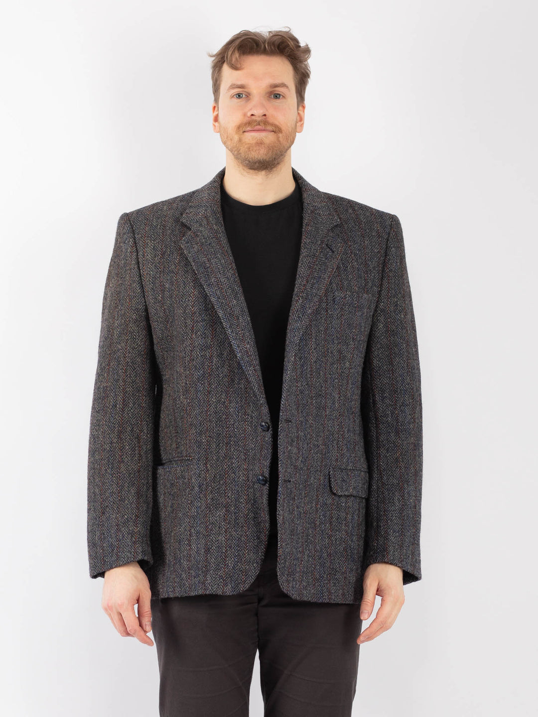 Vintage 70's Men Harris Tweed Jacket in Gray