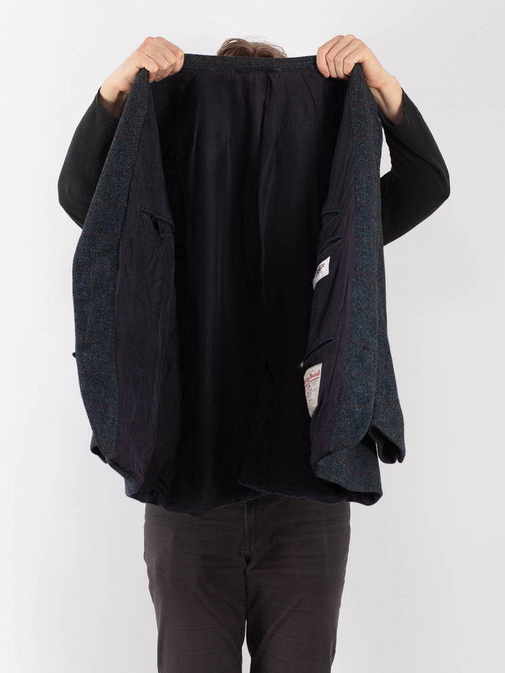 Vintage 70's Men Harris Tweed Jacket in Blue