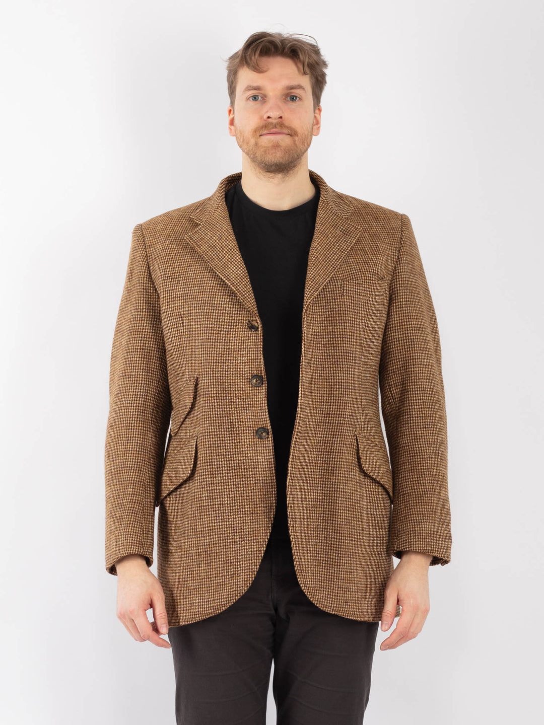 Vintage 70's Men Harris Tweed Jacket in Sand Brown