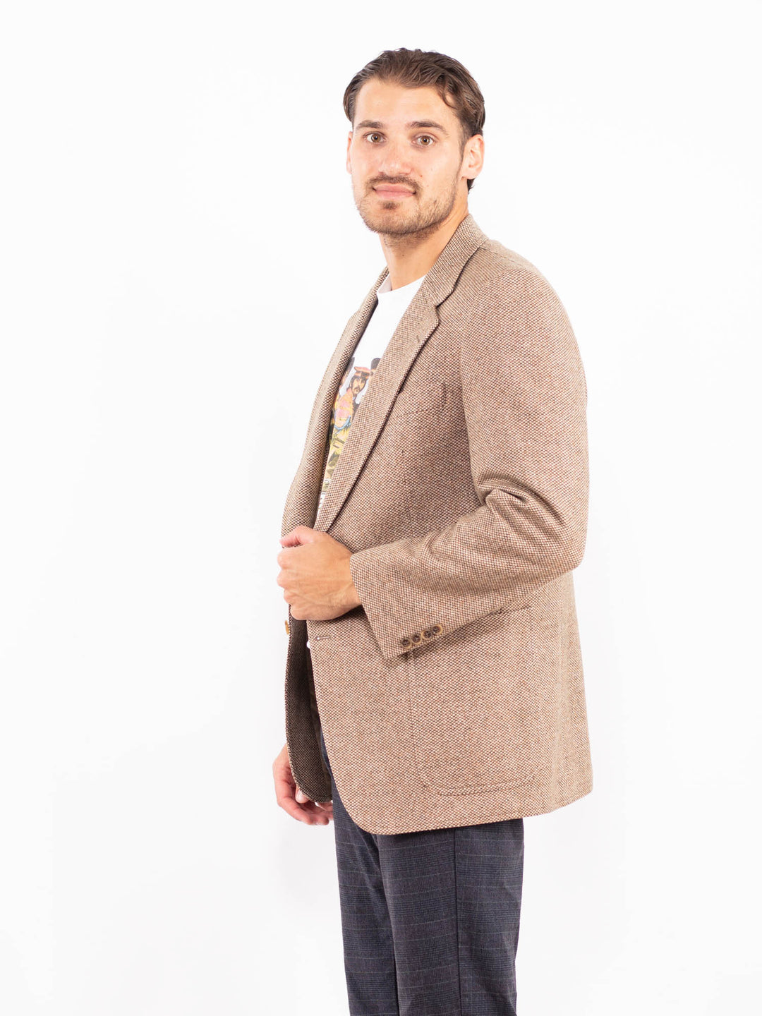 Vintage 70's Men Wool Blazer Jacket in BeigeZ2157