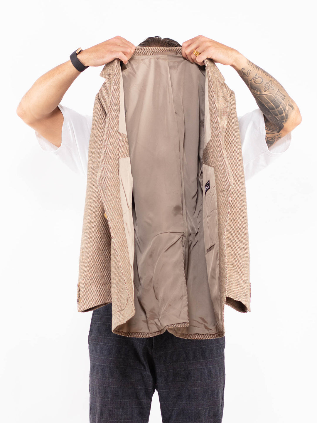 Vintage 70's Men Wool Blazer Jacket in BeigeZ2157