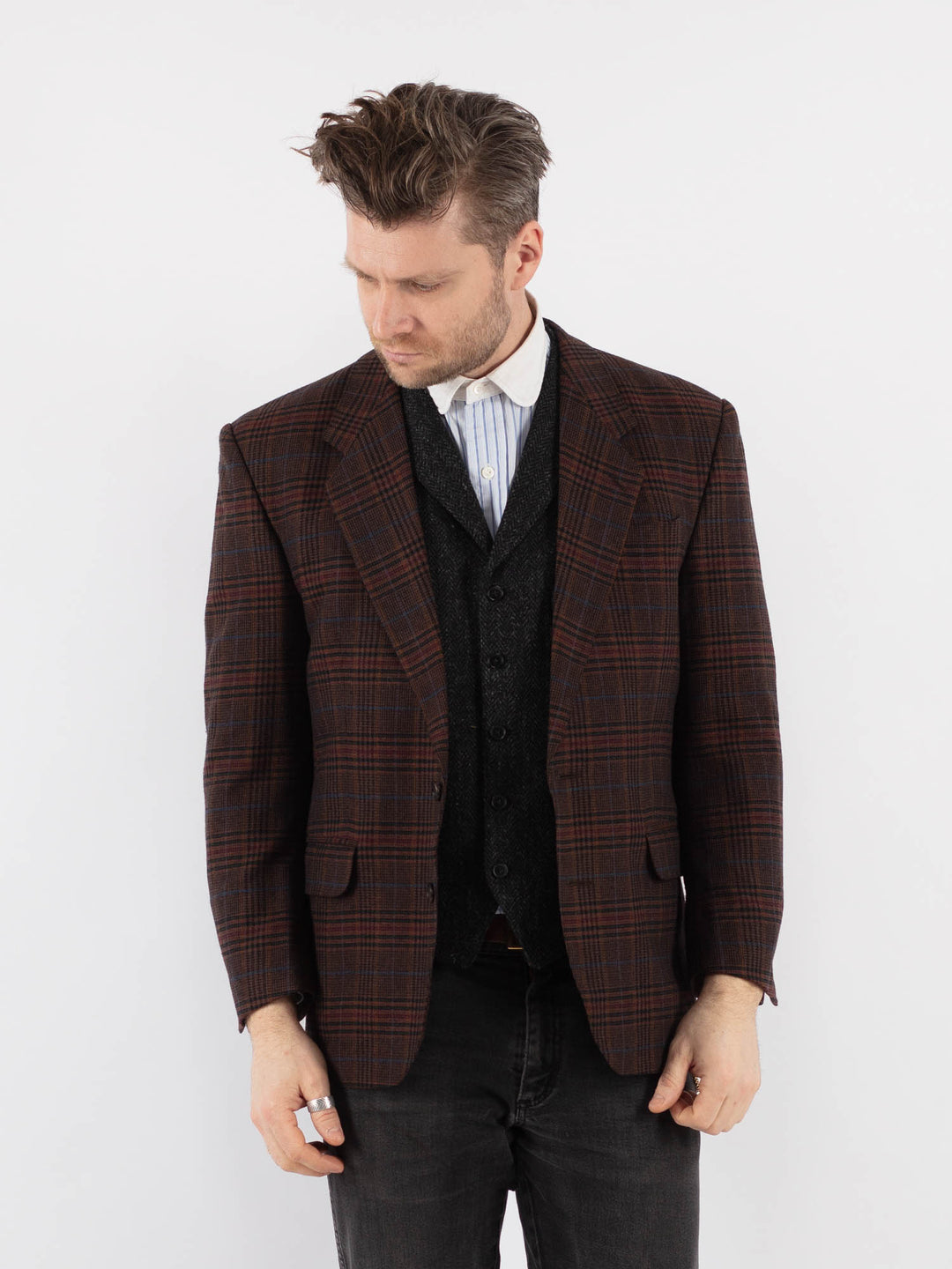 Vintage 70's Men Wool Blazer Jacket in Brown - NorthernGrip