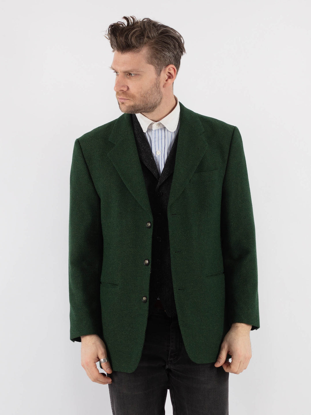 Vintage 70's Men Wool Blazer Jacket in GreenZ732