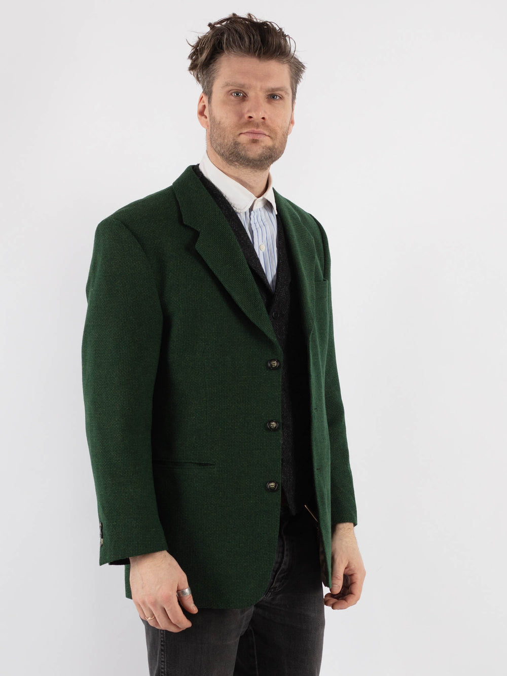 Vintage 70's Men Wool Blazer Jacket in GreenZ732