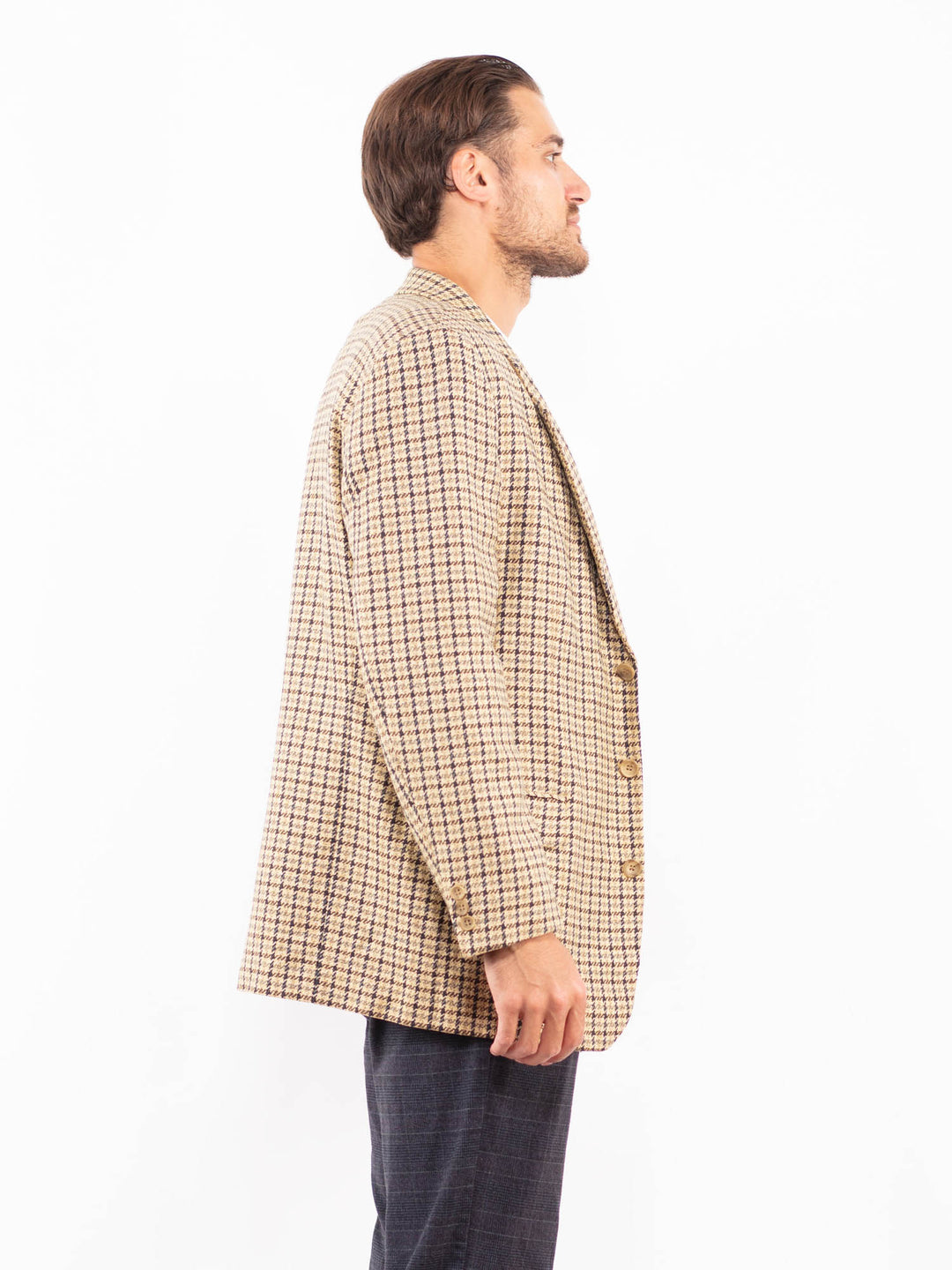 Vintage 70's Men Wool Blazer Jacket in BeigeZ2193