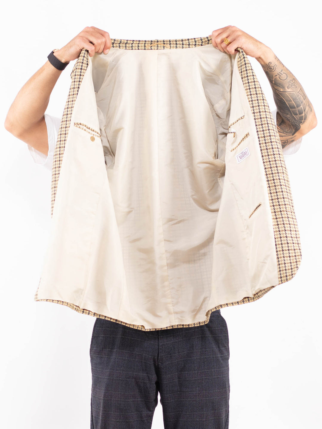 Vintage 70's Men Wool Blazer Jacket in BeigeZ2193