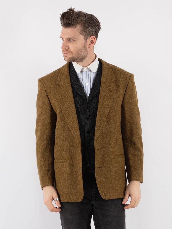 Vintage 70's Men Wool Blazer Jacket in Sand Brown - NorthernGrip