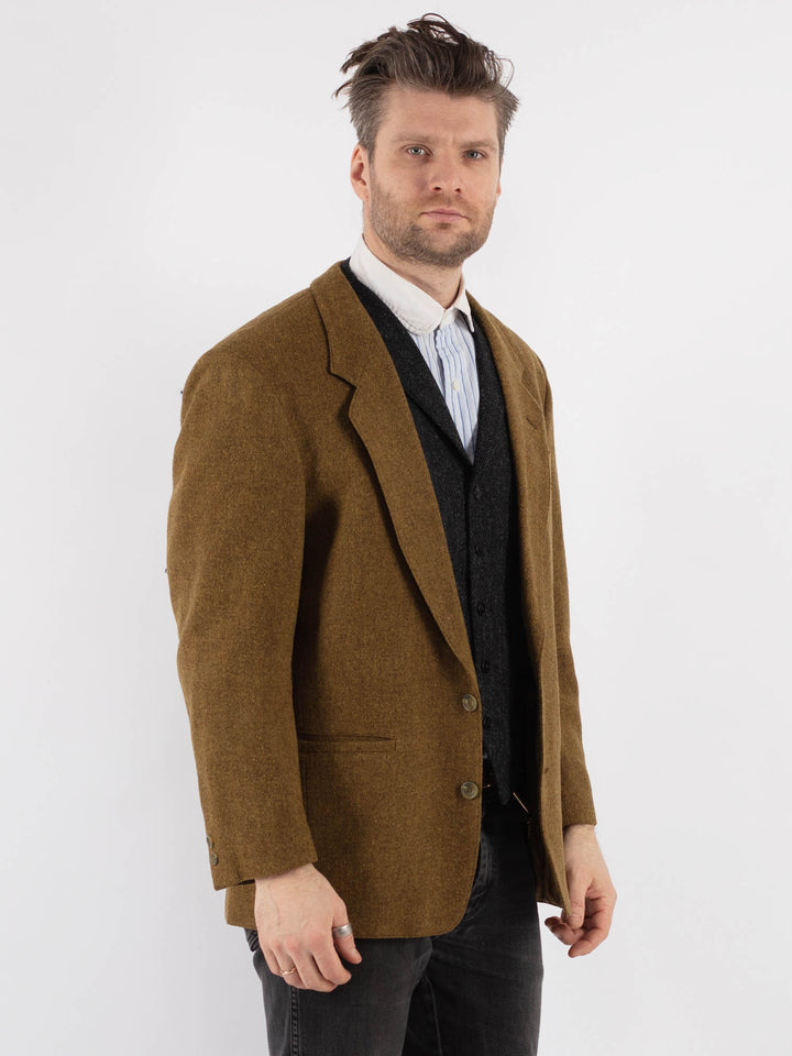 Vintage 70's Men Wool Blazer Jacket in Sand Brown - NorthernGrip