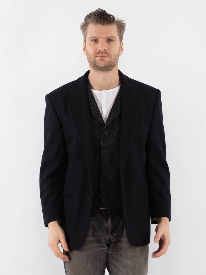 Vintage 70's Men Wool Blazer Jacket in BlueZ1014