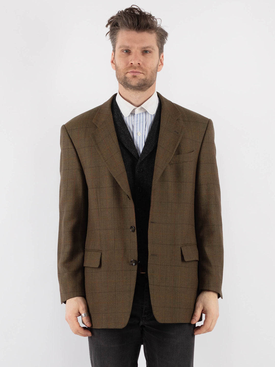 Vintage 70's Men Wool Blazer Jacket in BrownZ737