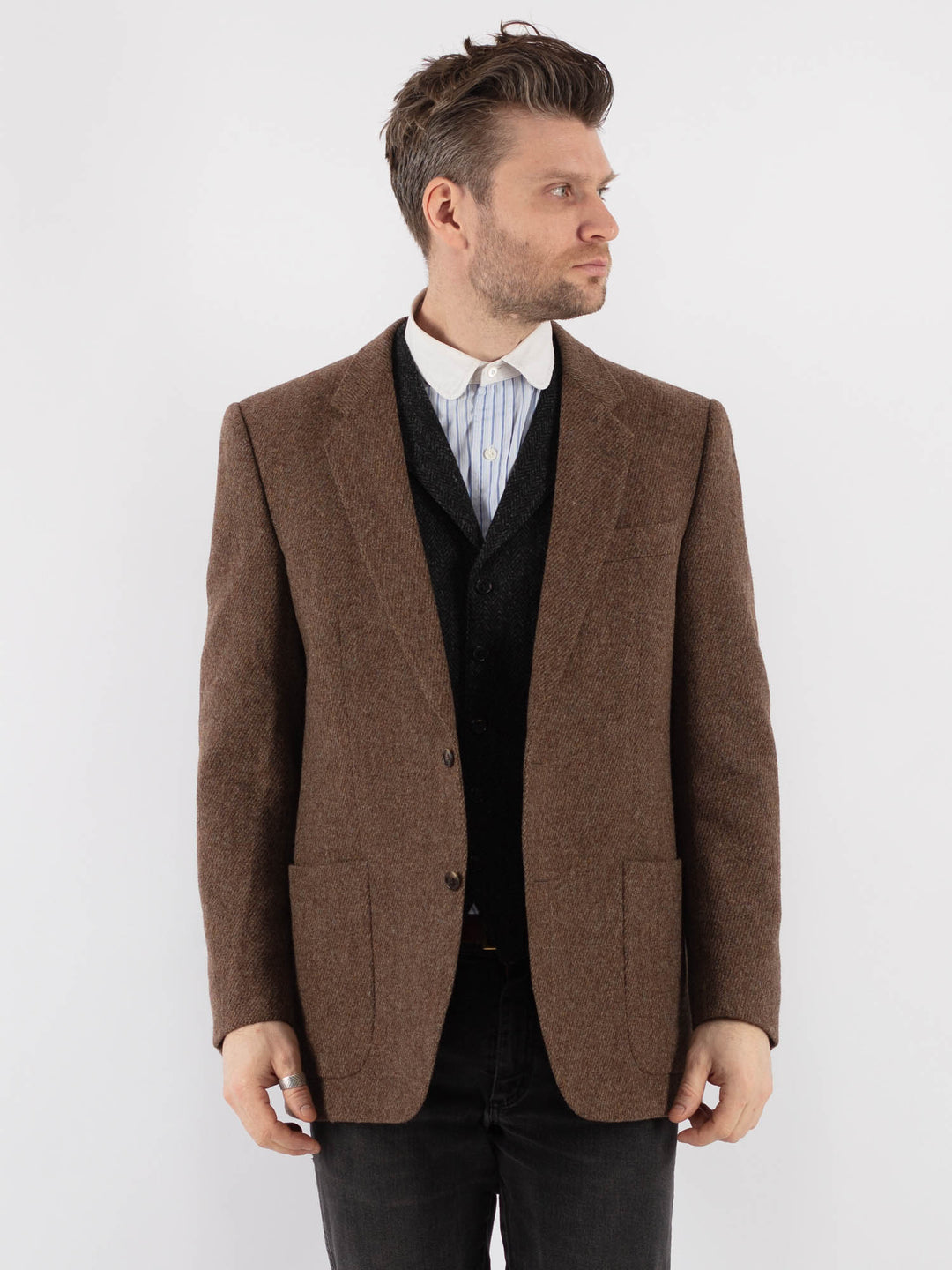 Vintage 70's Men Wool Blazer Jacket in BrownZ741