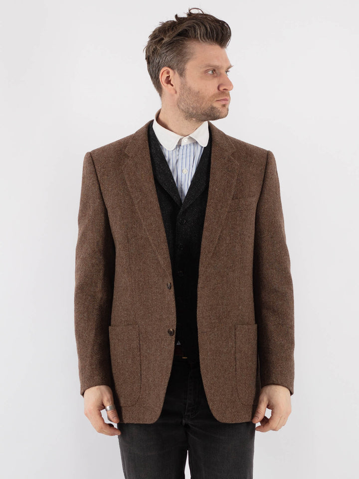 Vintage 70's Men Wool Blazer Jacket in BrownZ741