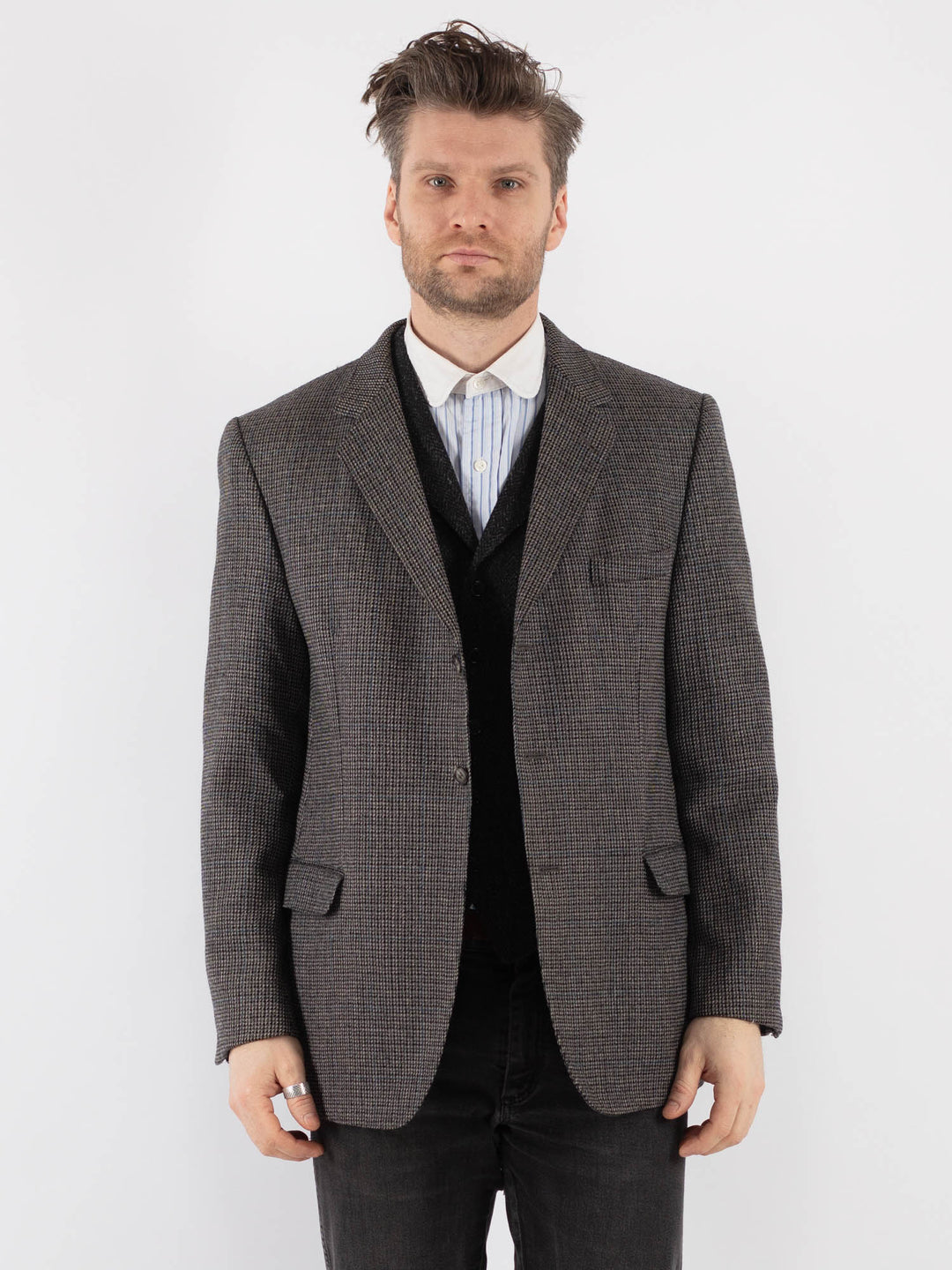 Vintage 70's Men Wool Blazer Jacket in GrayZ744