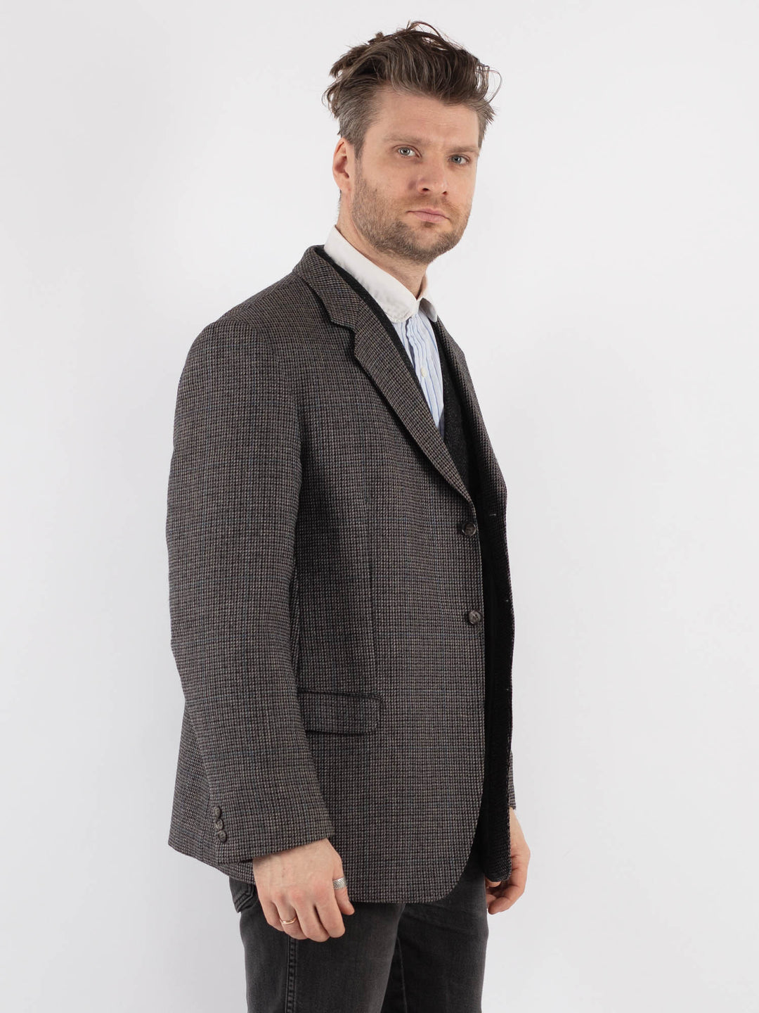 Vintage 70's Men Wool Blazer Jacket in GrayZ744