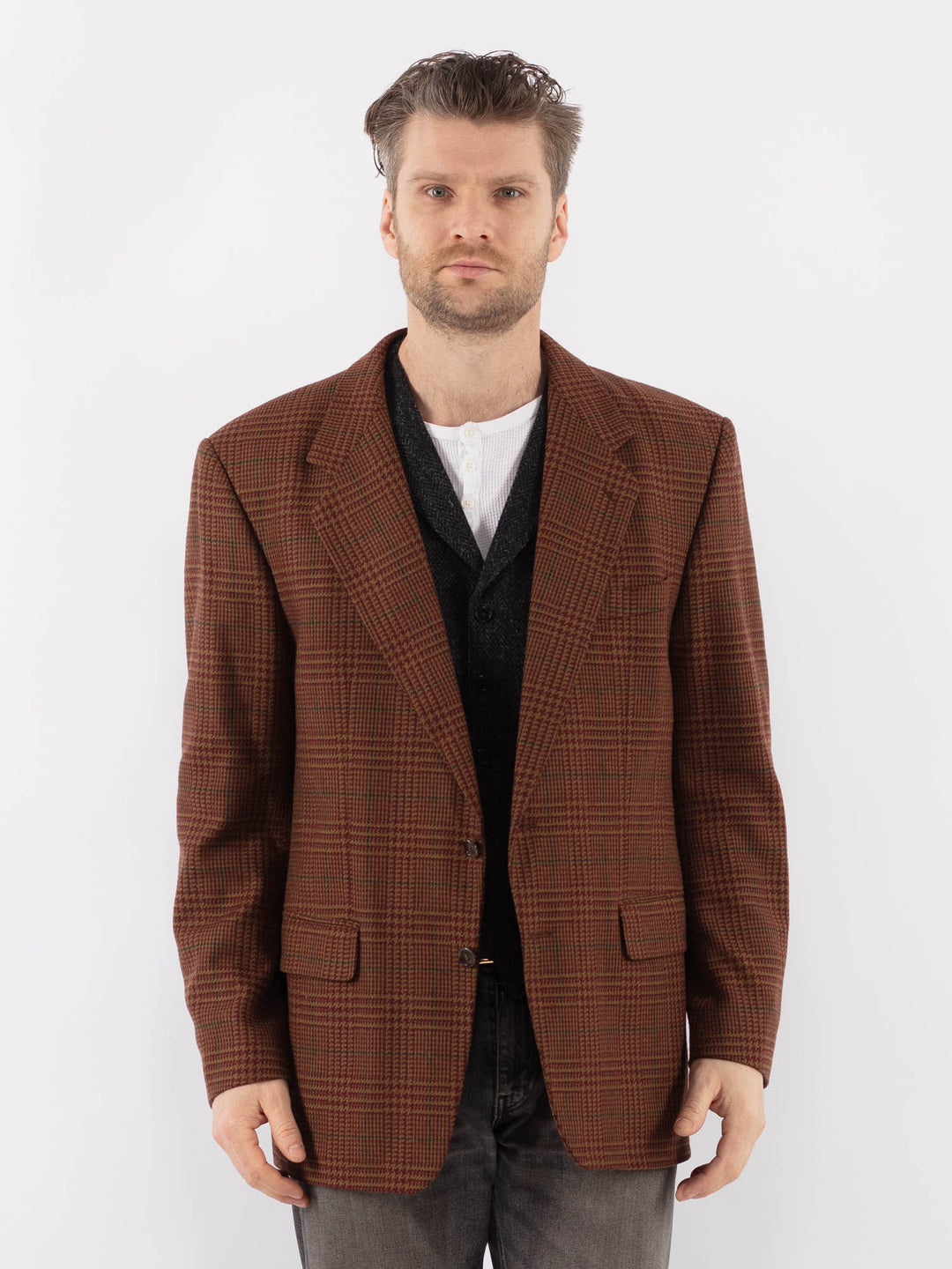 Vintage 70's Men Wool Blazer Jacket in BrownZ1028