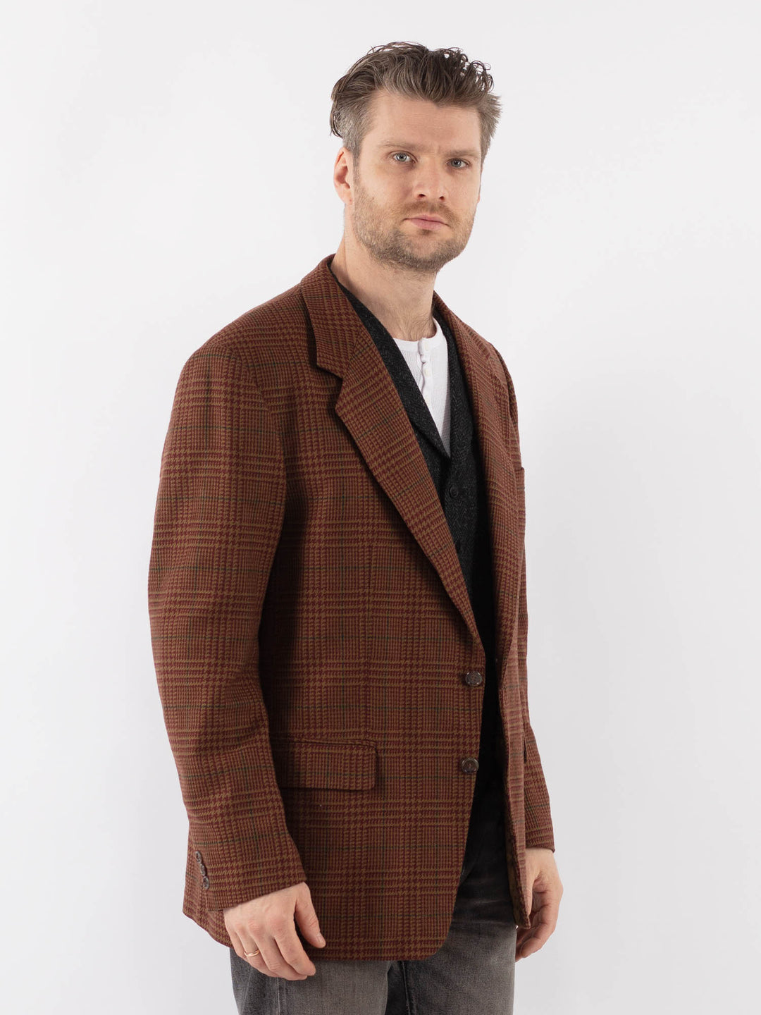 Vintage 70's Men Wool Blazer Jacket in BrownZ1028