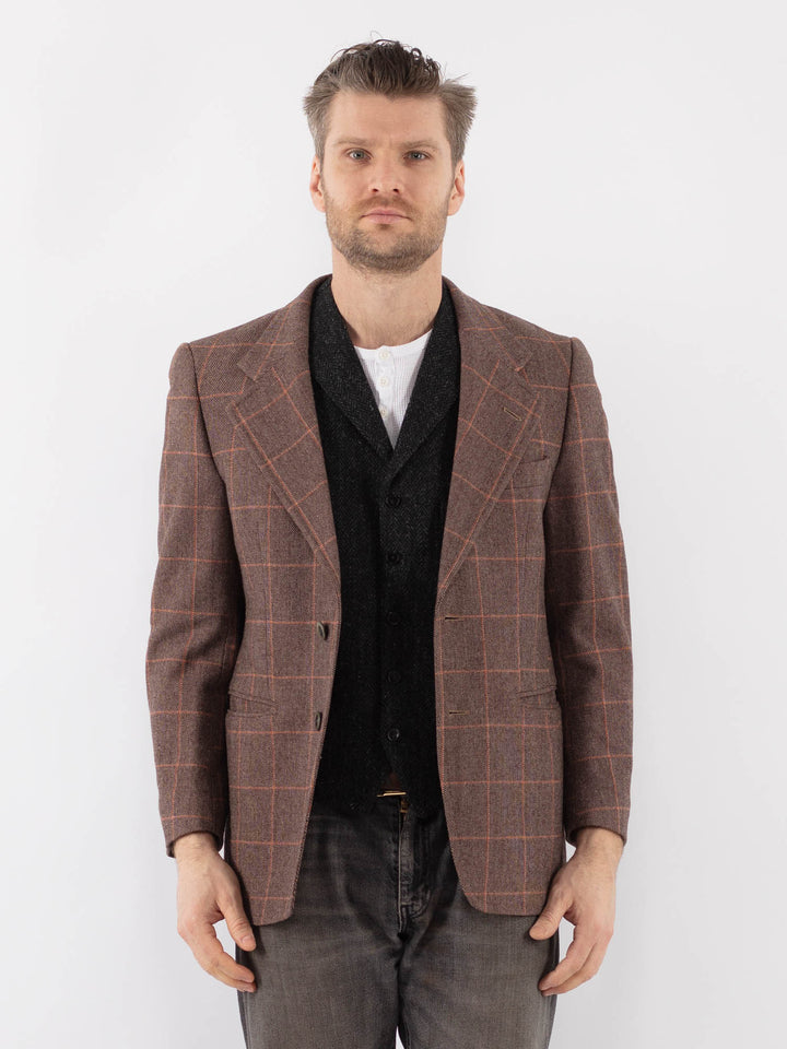 Vintage 70's Men Wool Blazer Jacket in BrownZ1029