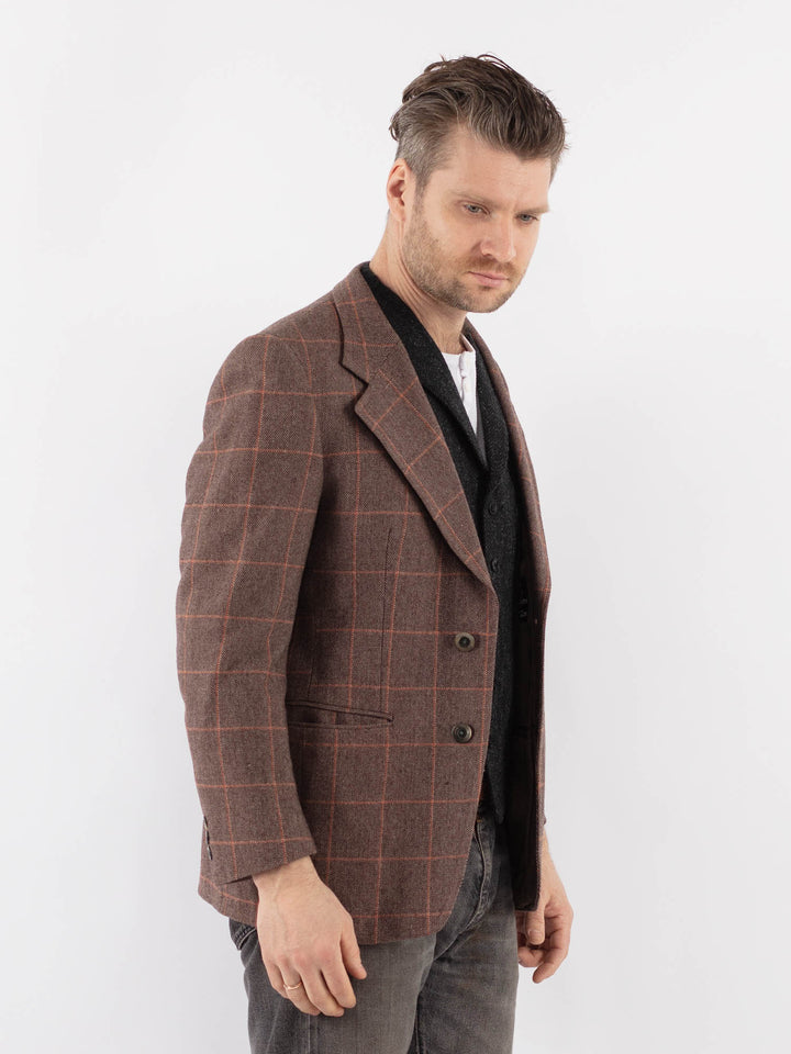 Vintage 70's Men Wool Blazer Jacket in BrownZ1029