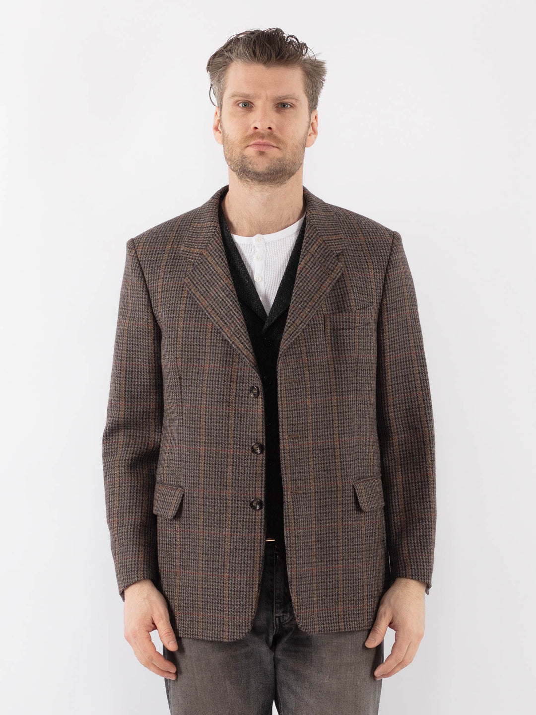 Vintage 70's Men Wool Blazer Jacket in BrownZ1032