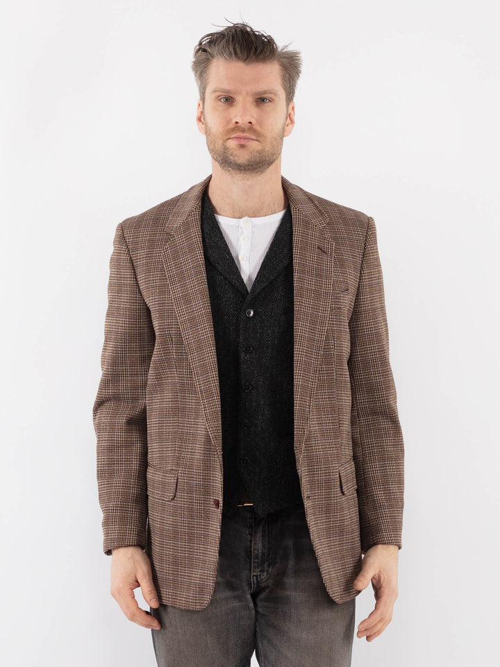 Vintage 70's Men Wool Blazer Jacket in BrownZ1034