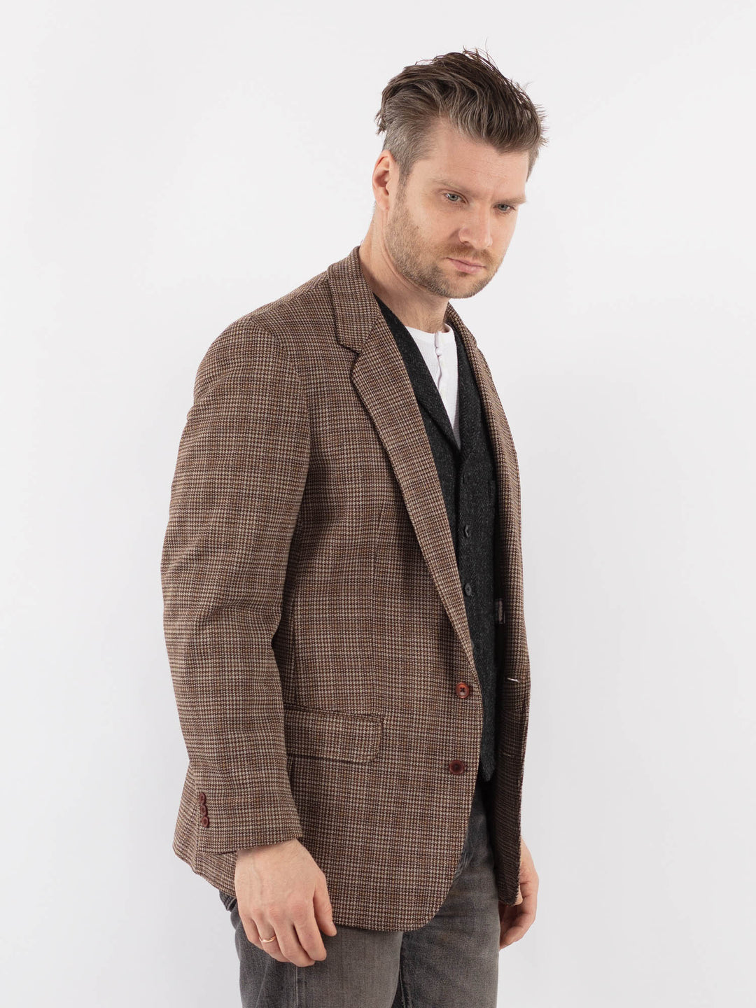 Vintage 70's Men Wool Blazer Jacket in BrownZ1034