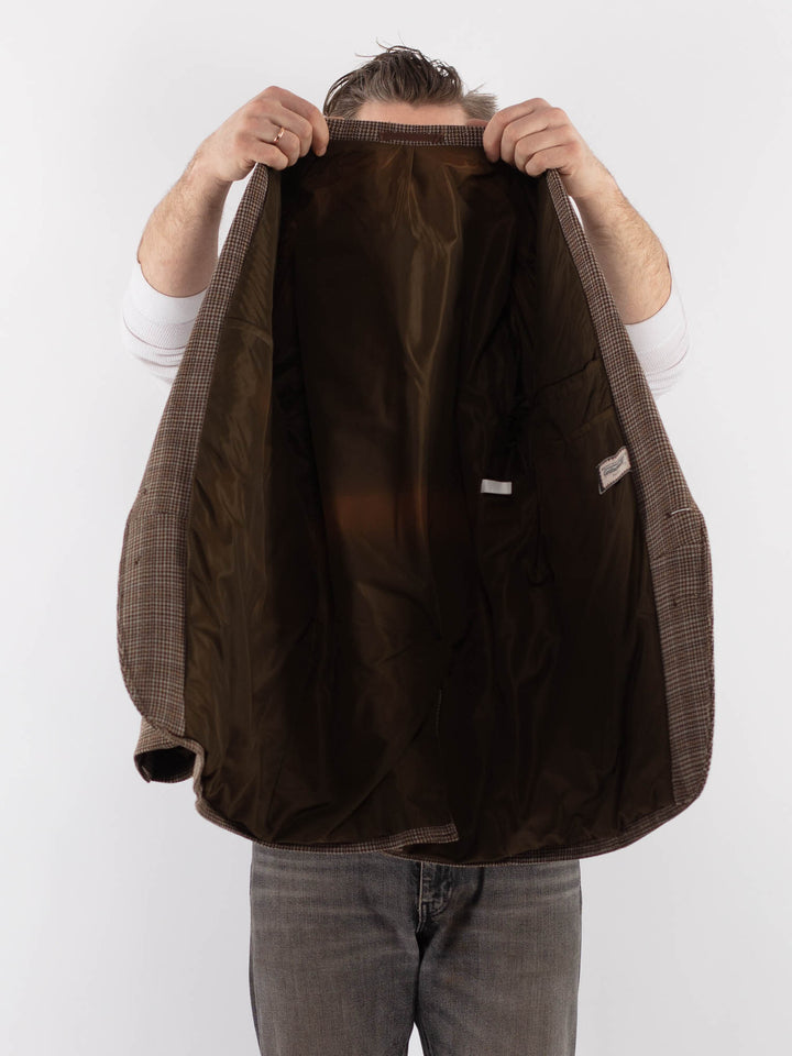 Vintage 70's Men Wool Blazer Jacket in BrownZ1034