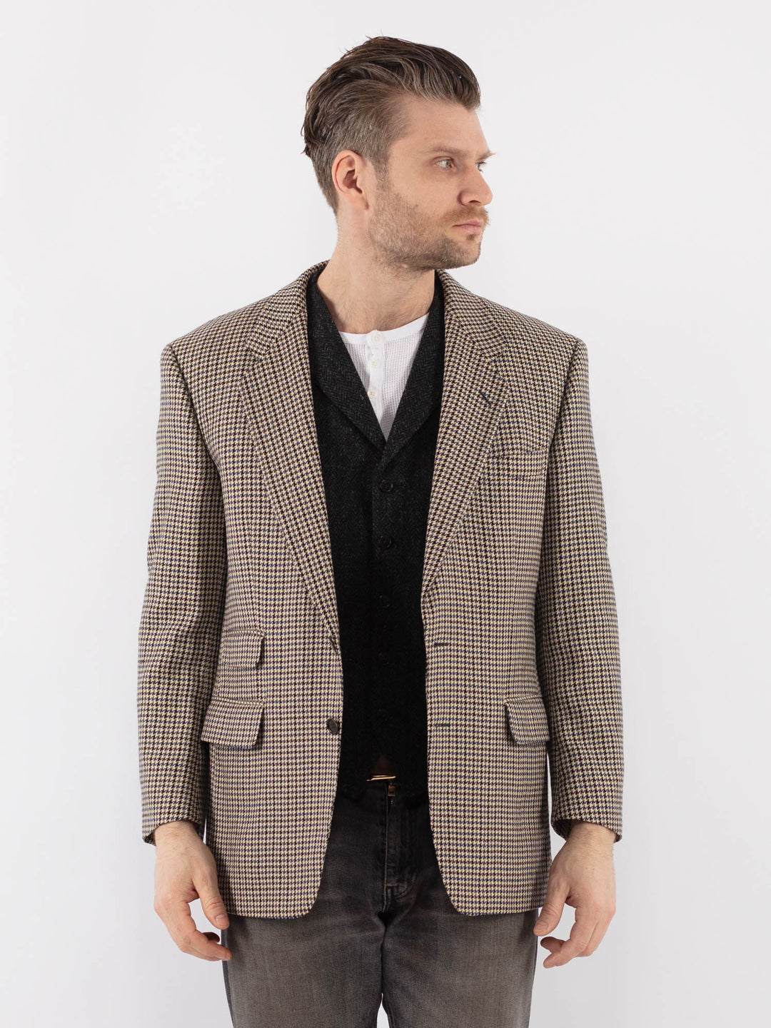 Vintage 70's Men Wool Blazer Jacket in BeigeZ0135