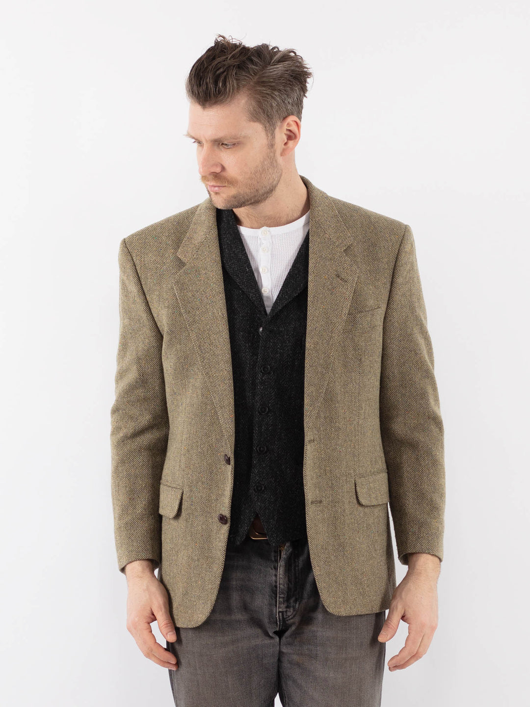 Vintage 70's Men Wool Blazer Jacket in BeigeZ1041