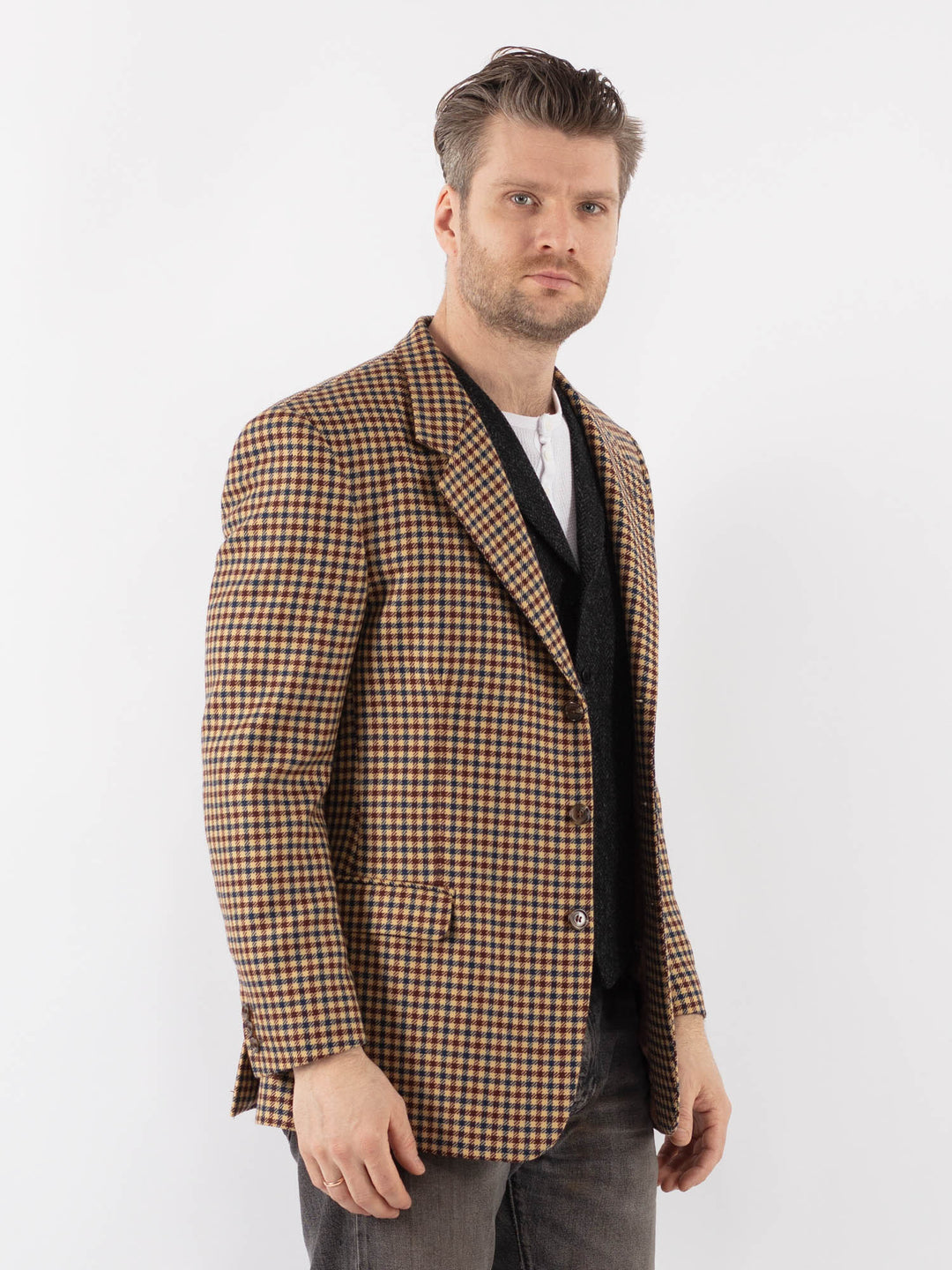 Vintage 70's Men Wool Blazer Jacket in MultiZ1050