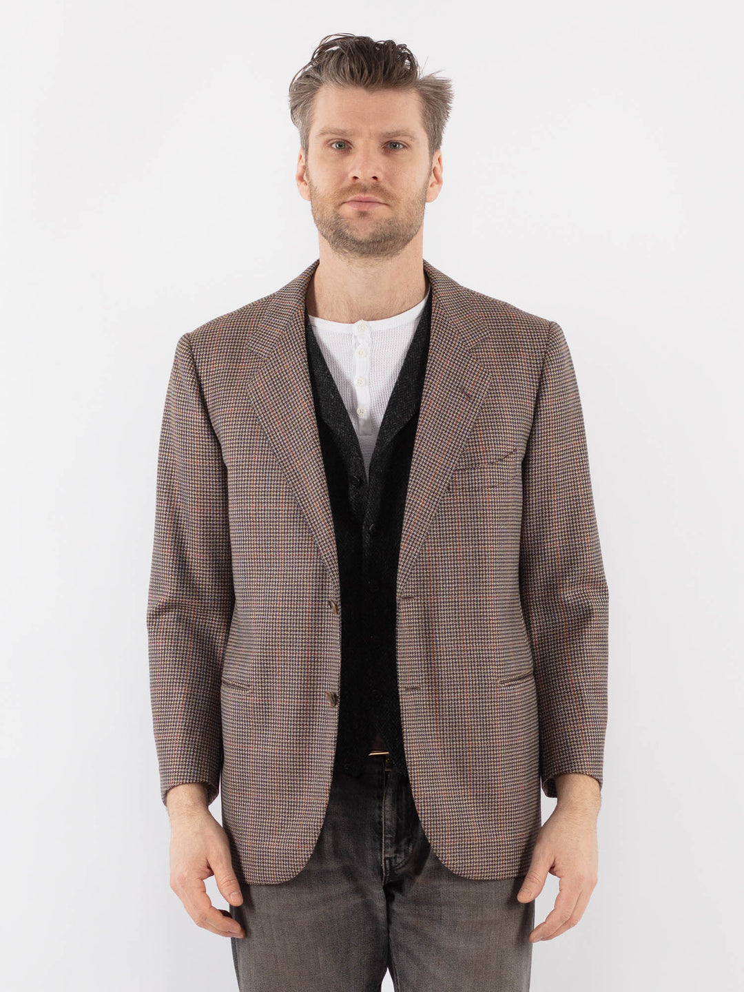 Vintage 70's Men Wool Blazer Jacket in BrownZ1051